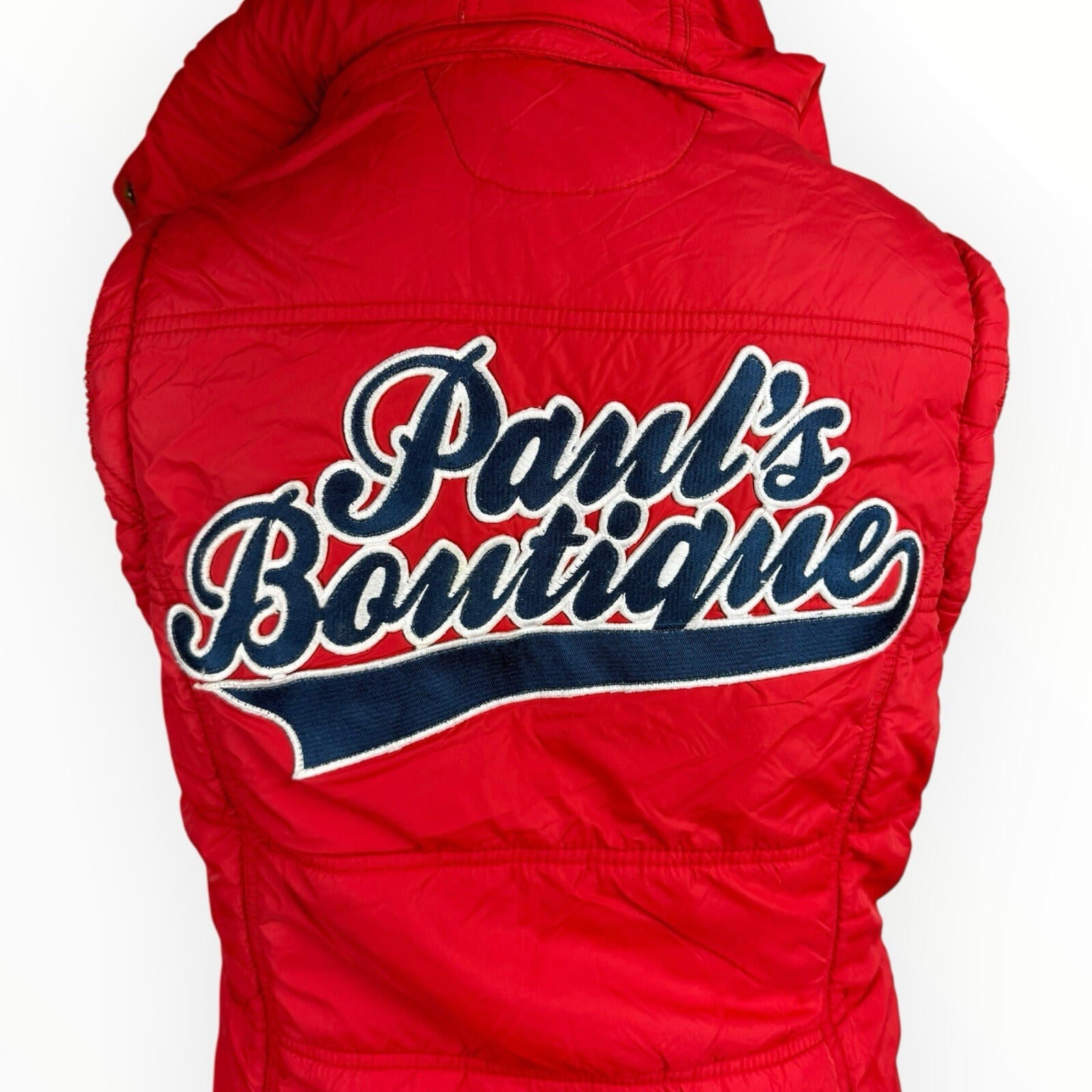 Paul’s Boutique Padded Gilet Jacket Women’s UK Size 12 Hooded Badge Bright Red