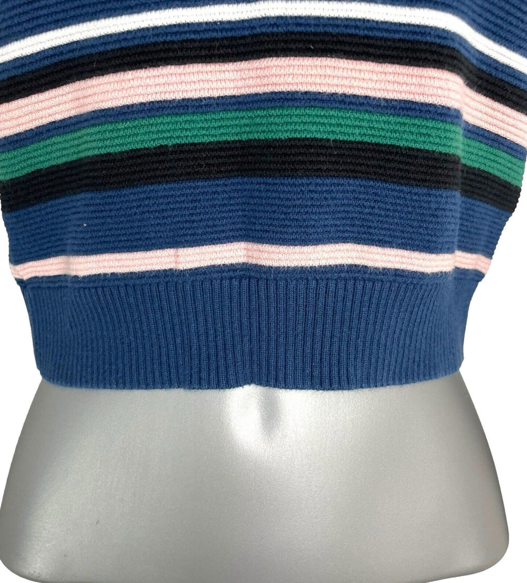 Topshop Jumper Blue & Multicolour Stripe Cropped Long Sleeve Women’s UK Size 8
