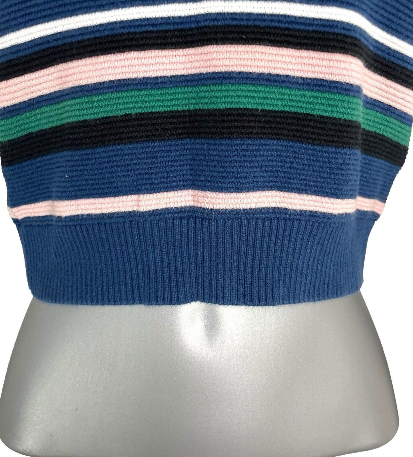 Topshop Jumper Blue & Multicolour Stripe Cropped Long Sleeve Women’s UK Size 8