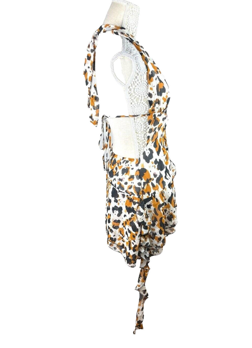 Cheetah Print Mini Dress Backless Deep V Neckline Women’s UK Size 8