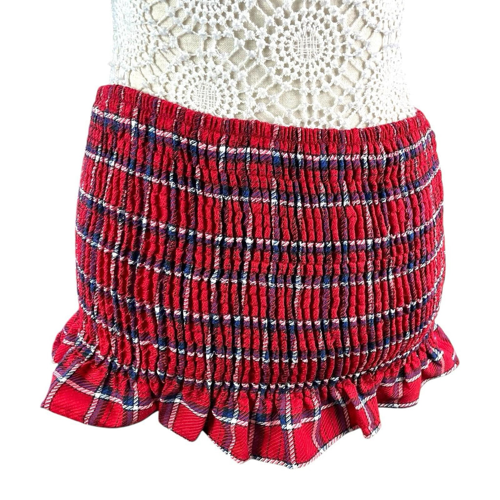 China Base Red Tartan Mini Skirt Shirred High Waist Women’s UK Size 8