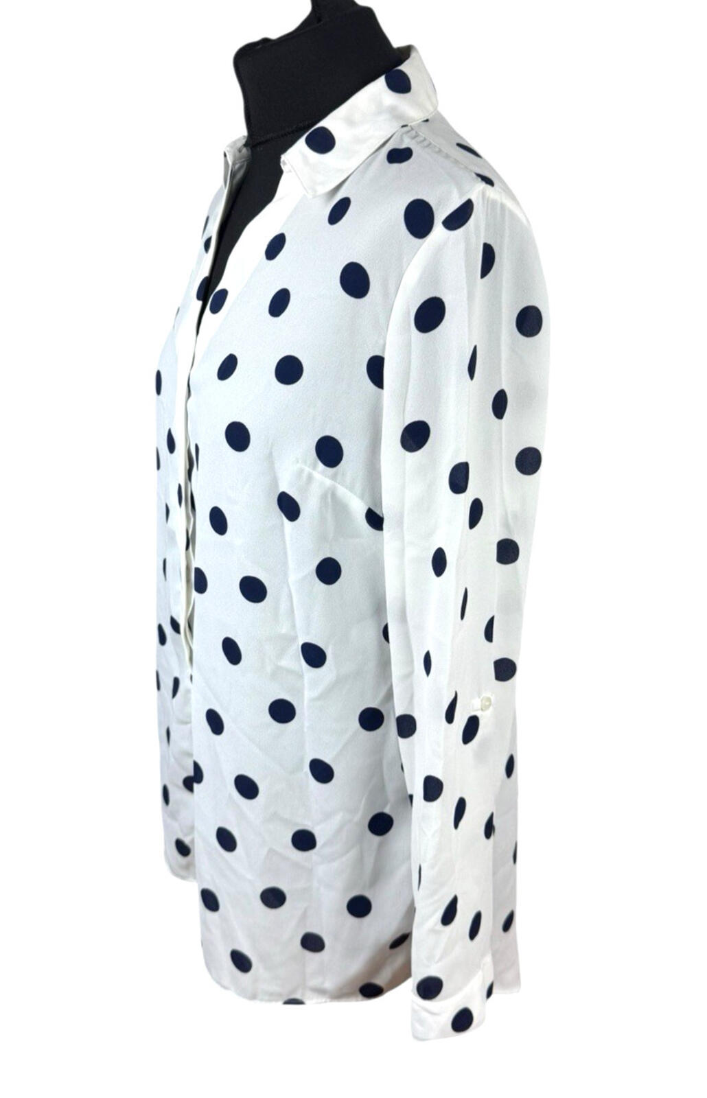TU Polka Dot Shirt Blouse Women’s UK Size 10 Oversized Chiffon Button Up White
