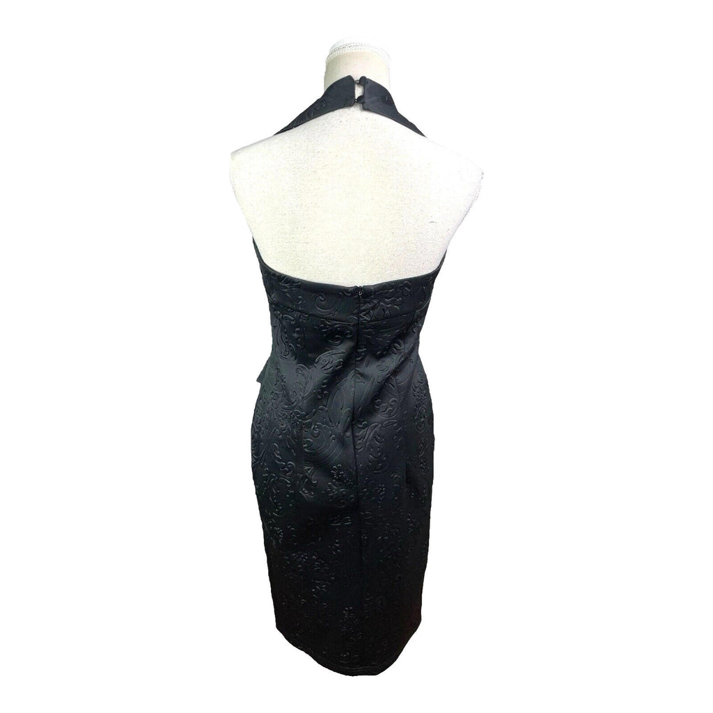 Amy Childs Black Quilted Midi Dress Halter Neck Women’s UK Size 12