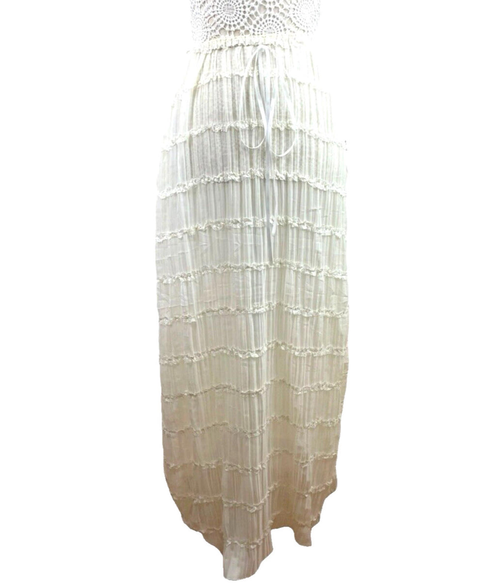 White Semi Sheer Maxi Skirt Fine Pleat High Waist Women’s UK Size 10