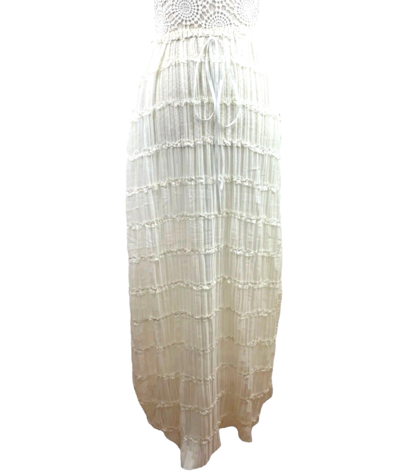 White Semi Sheer Maxi Skirt Fine Pleat High Waist Women’s UK Size 10