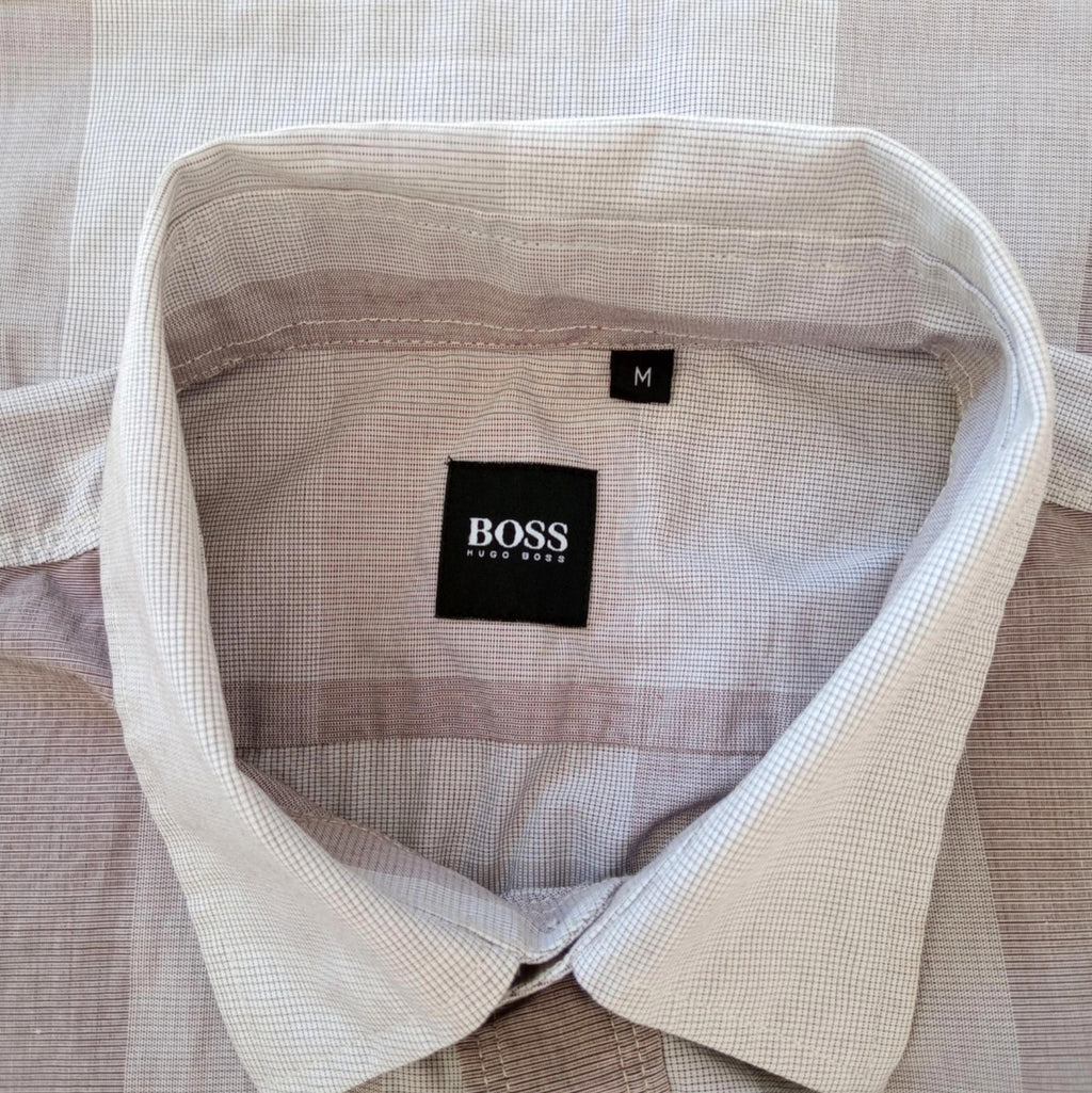 Hugo Boss Shirt Men's UK Size M Long Sleeve Brown Stripe 100% Cotton