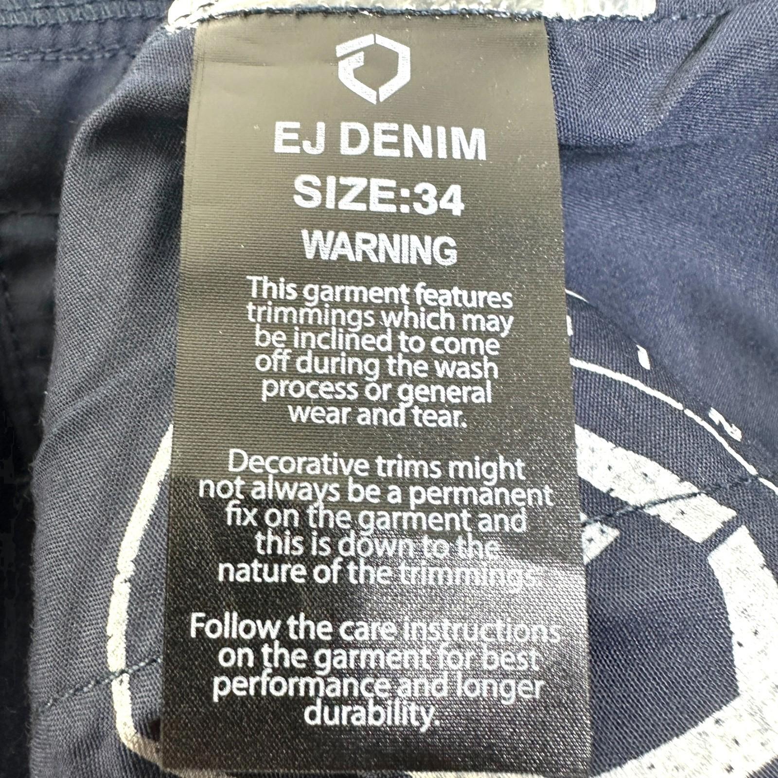 EJ Denim Shorts Men's UK Size 34 W Blue Embroidered Logo Denim Button Up