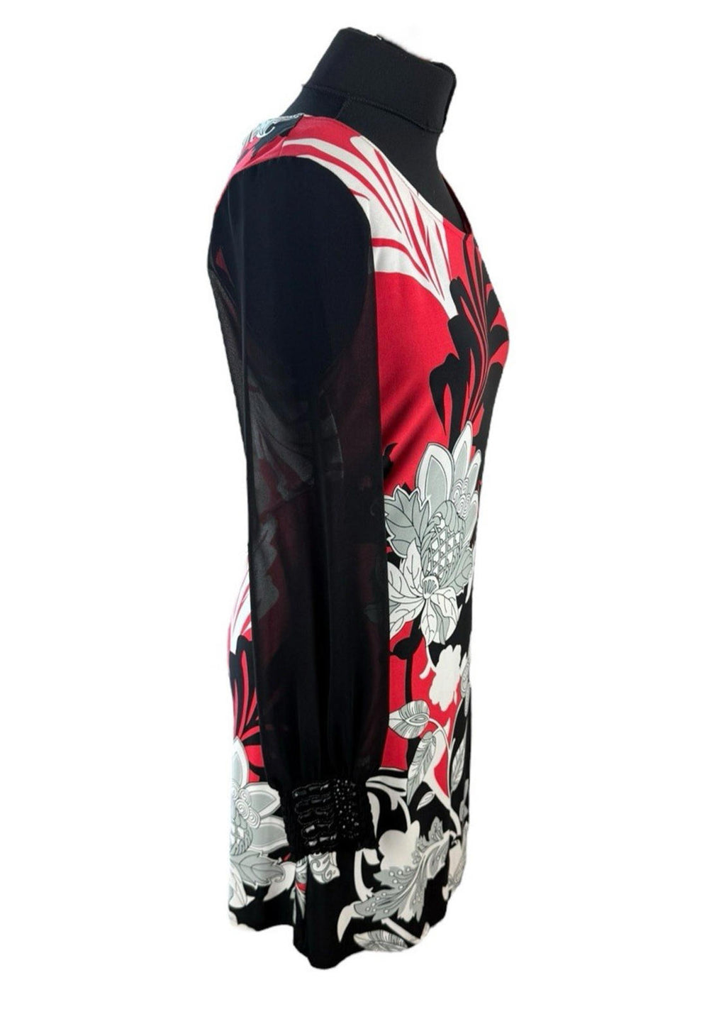 Star By Julian Macdonald Black Red Dress Sheer Sleeve Floral Women’s UK Size 12