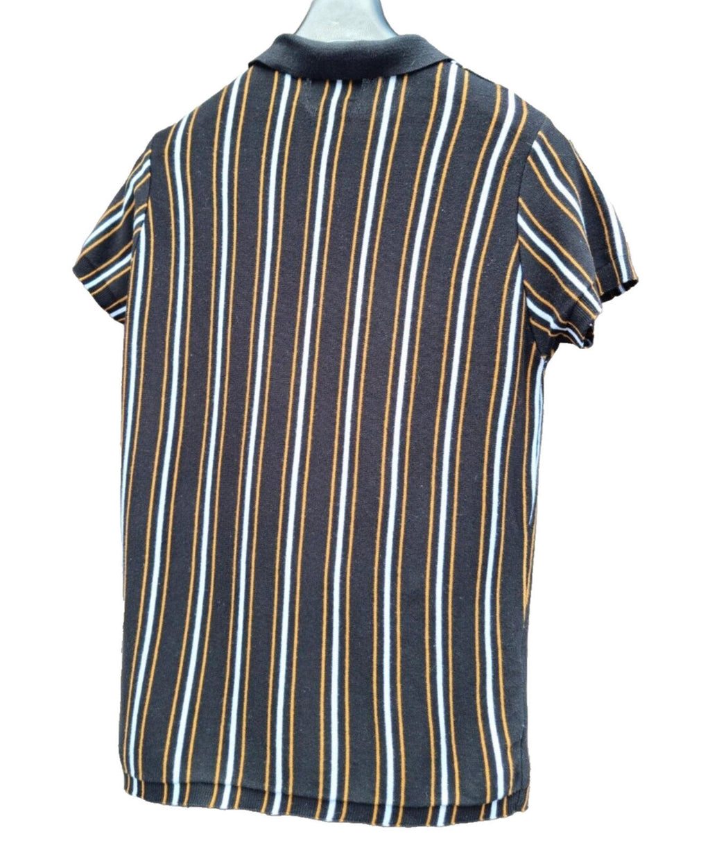 Pull & Bear Polo Shirt Men's UK Size S Black Knit Striped Jersey Tee Summer
