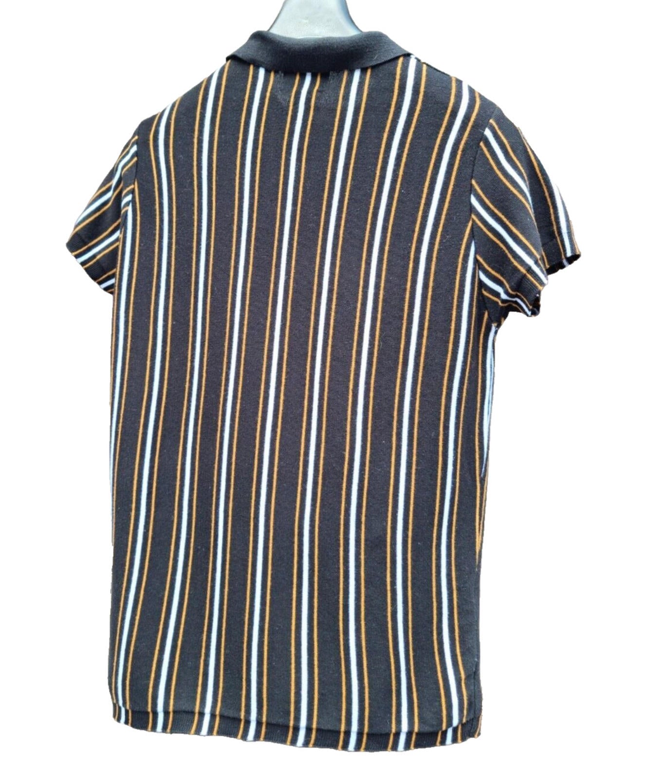 Pull & Bear Polo Shirt Men's UK Size S Black Knit Striped Jersey Tee Summer