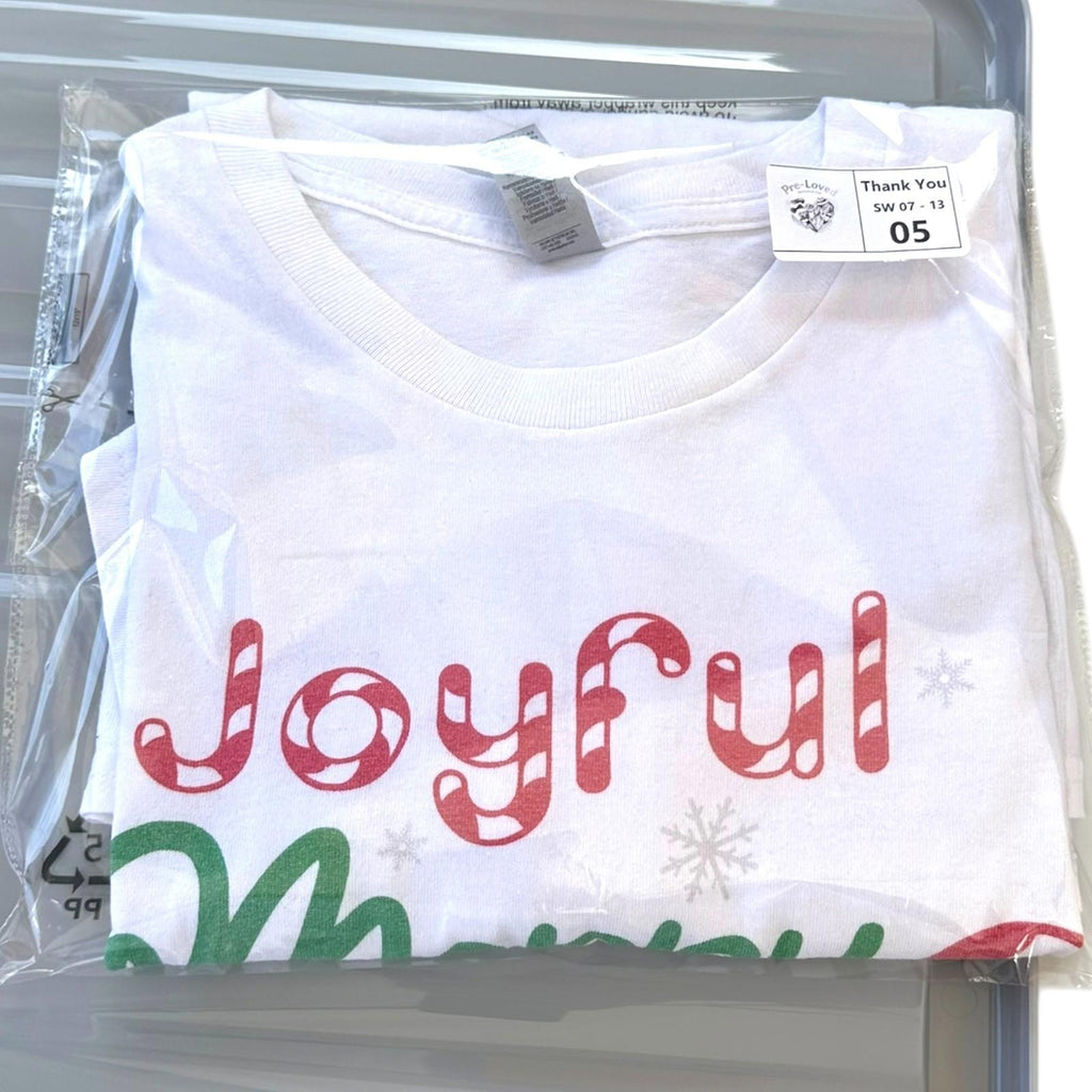 Joyful Merry and Blessed T-Shirt Men's Uk Size L White Short Sleeve 100% Cotton