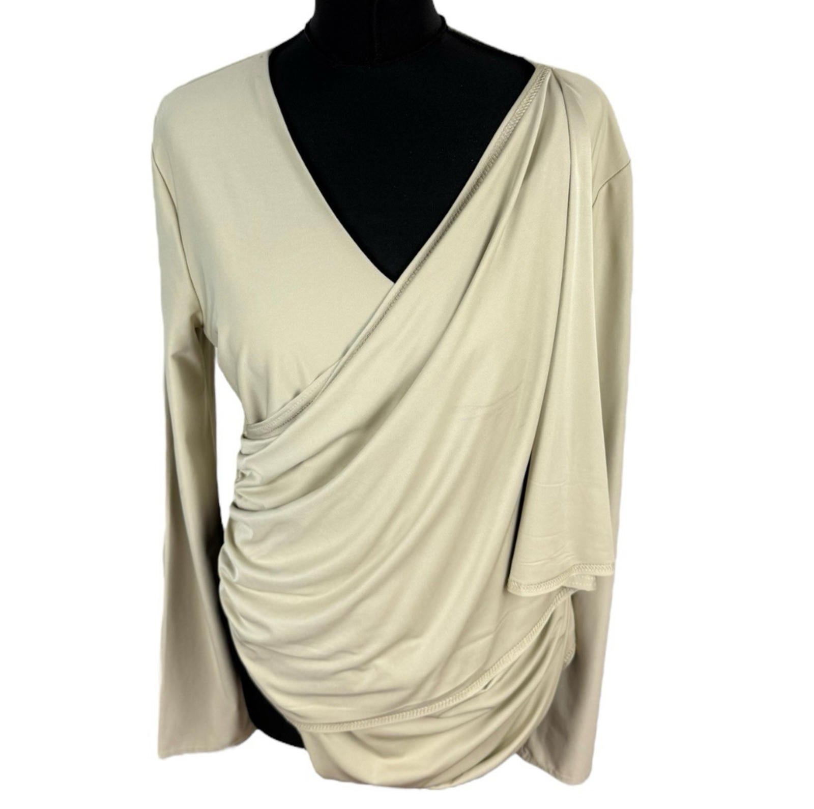 Red Label Beige Layered Top Slimming Long Sleeve Stretch Women’s UK Size S