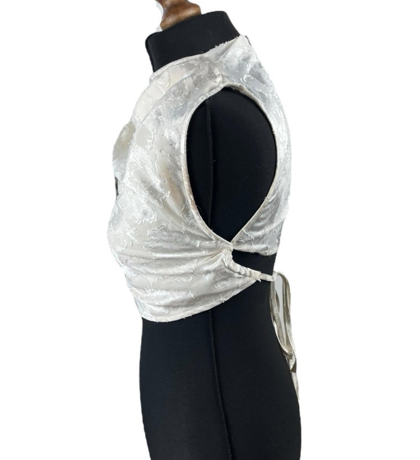 Pretty Little Thing Cream Satin Croptop High Neck Tie Back Women’s UK Size 8