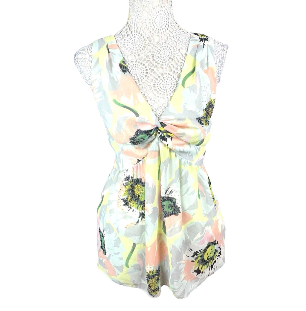 Ted Baker Floral Chiffon Top Beaded  Pastel Size 3 (UK Size 12)