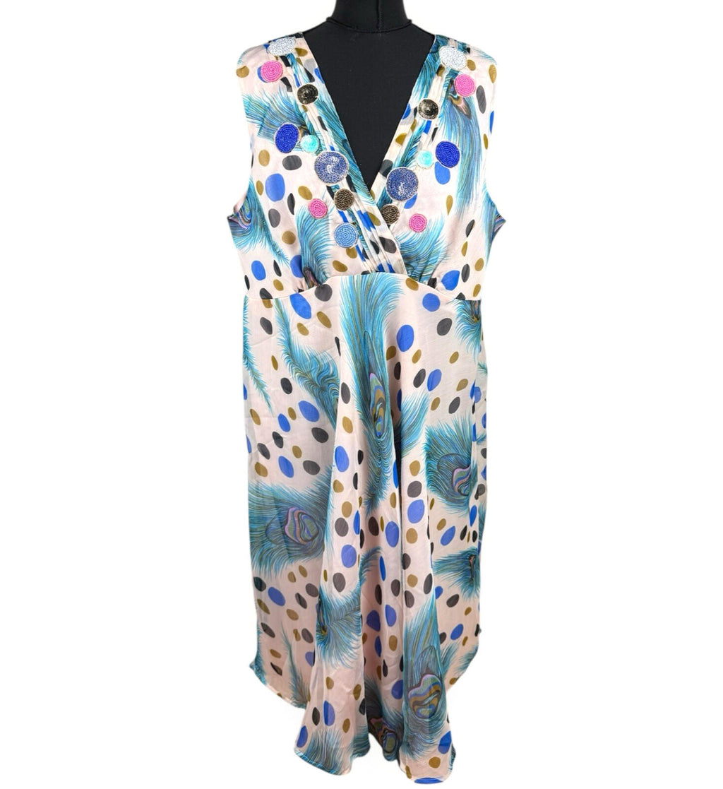 Marksharn Chiffon Party Dress Women’s UK Size 3XL Peacock Design Multicolour