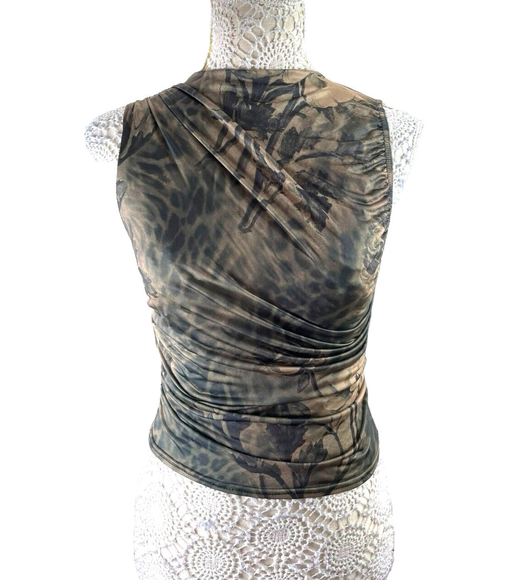 Pretty Little Thing Kahki Satin Tank Top High Neck Stretch Women’s UK Size 8