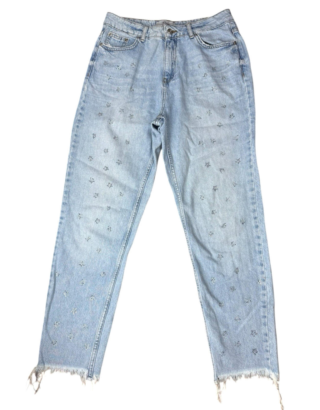 New Look Jeans Diamante Mom Women’s UK Size 12 Straight Leg Tori Blue Denim