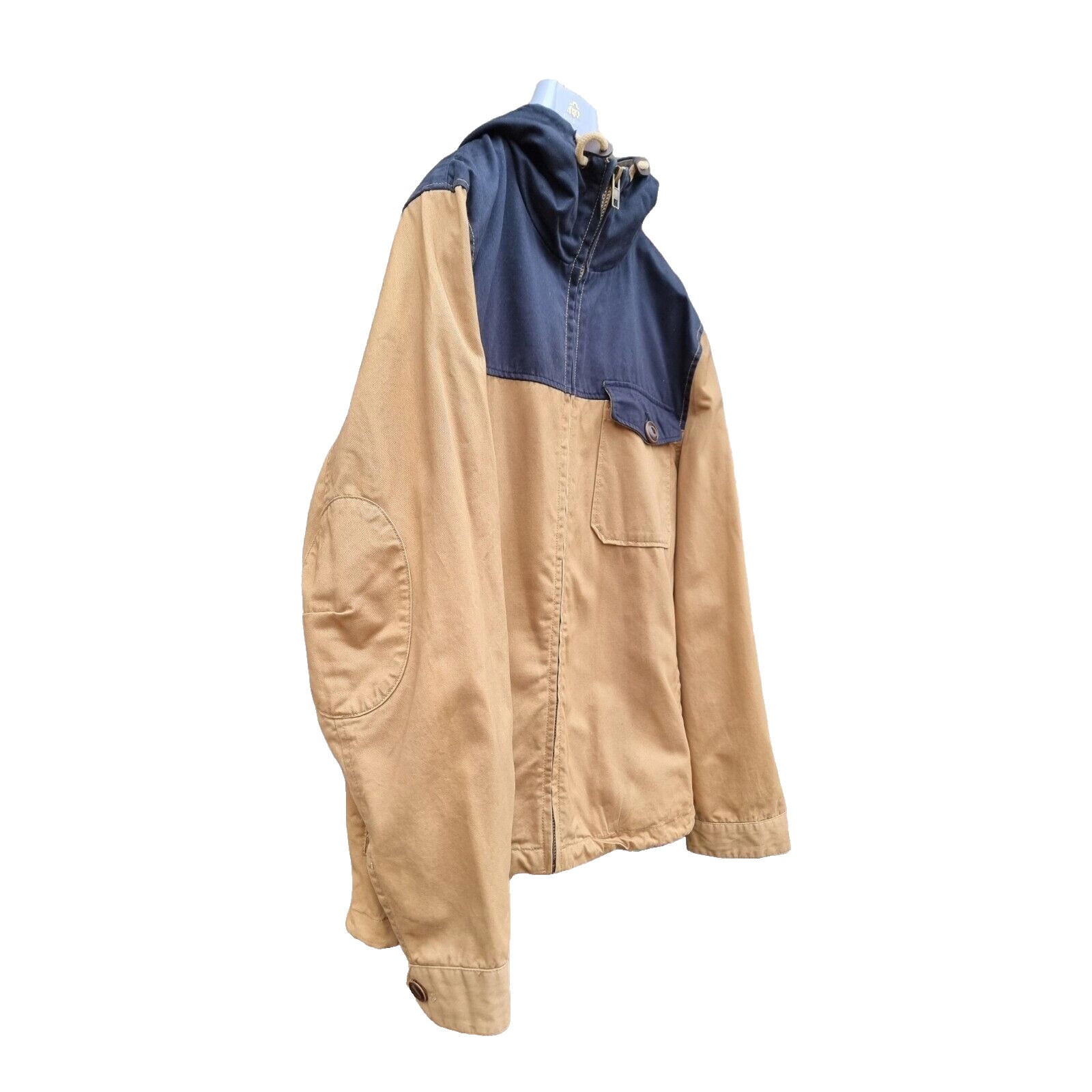 River Island Hooded Jacket Beige Blue 100% Cotton Men's UK Size XL
