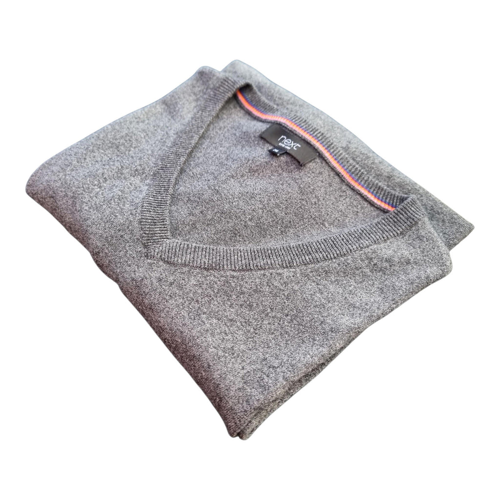 Next Knit Jumper Men's UK Size 2XL Grey V-Neck Sweater Soft Touch Lightweight