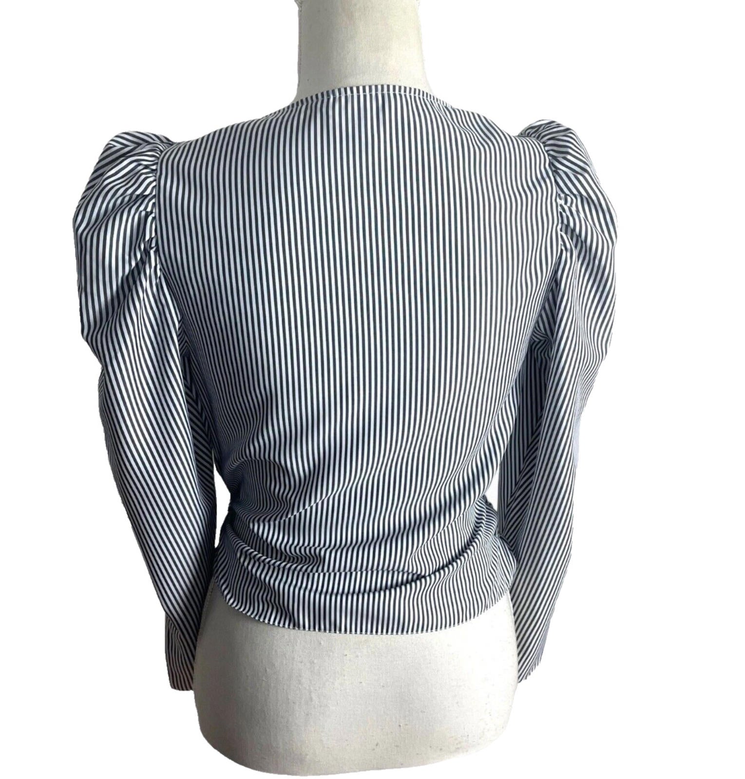 New Look Striped Wrap Shirt Blouse Top Women's UK Size 8 Puff Sleeve Waist Tie