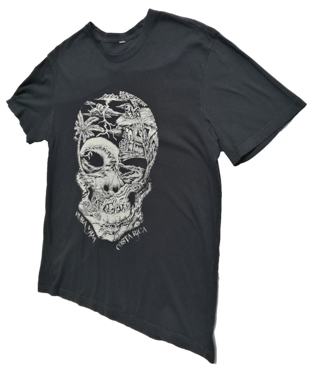 Pura Vida Costa Rica Skull Graphic Print T-Shirt Men's Size L Black Crew Neck