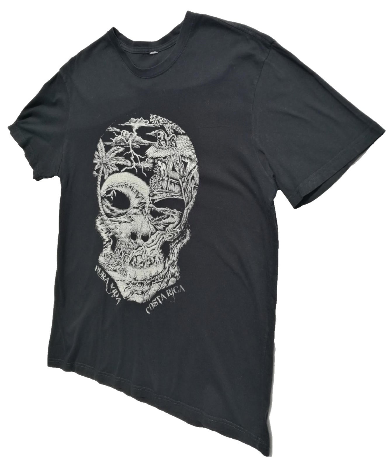 Pura Vida Costa Rica Skull Graphic Print T-Shirt Men's Size L Black Crew Neck