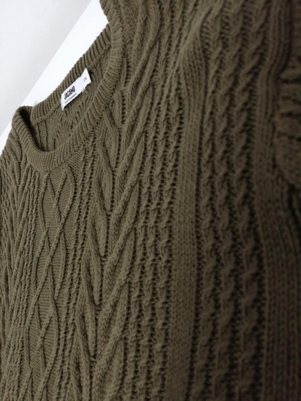 Jacamo Cable Knit Jumper Men's UK Size 2XL Khaki Green Crew Neck Sweater