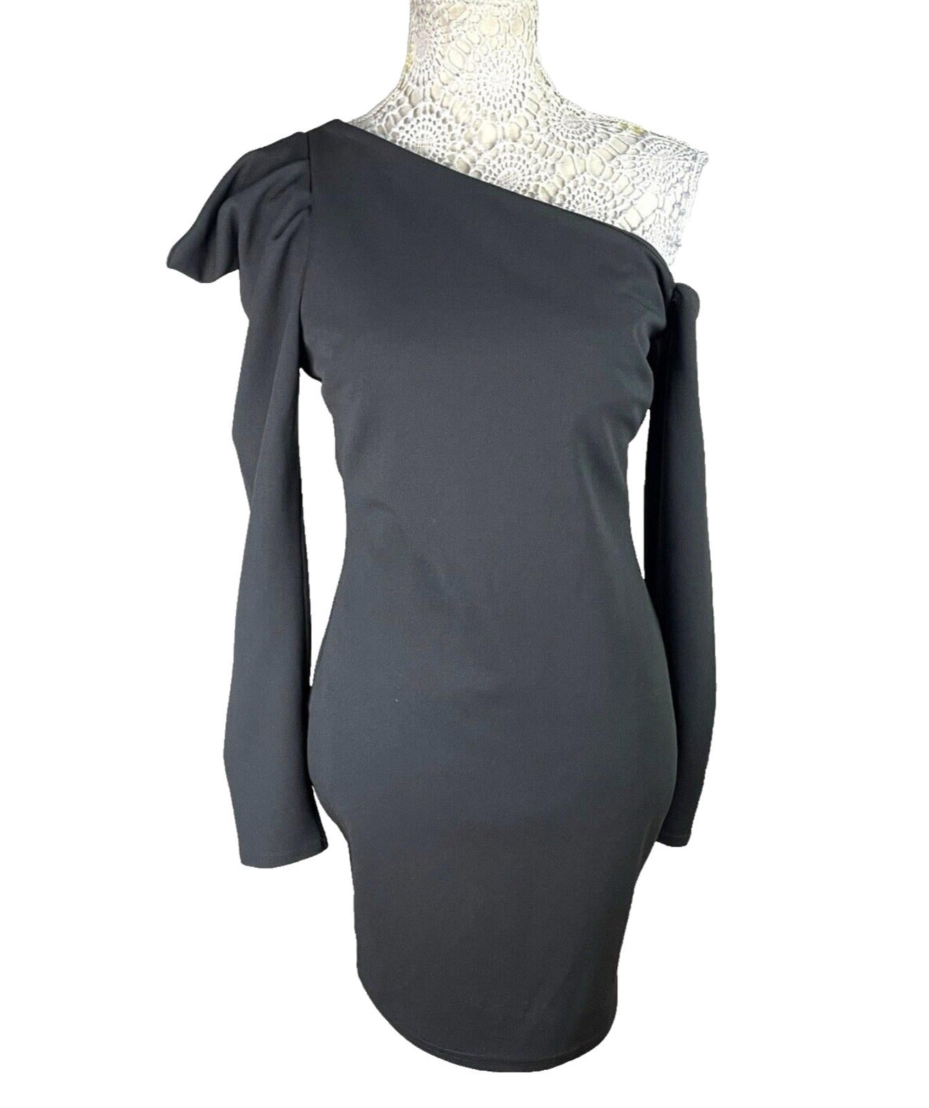 River Island Black Mini Dress One Shoulder Puff Sleeve Women’s UK Size 12
