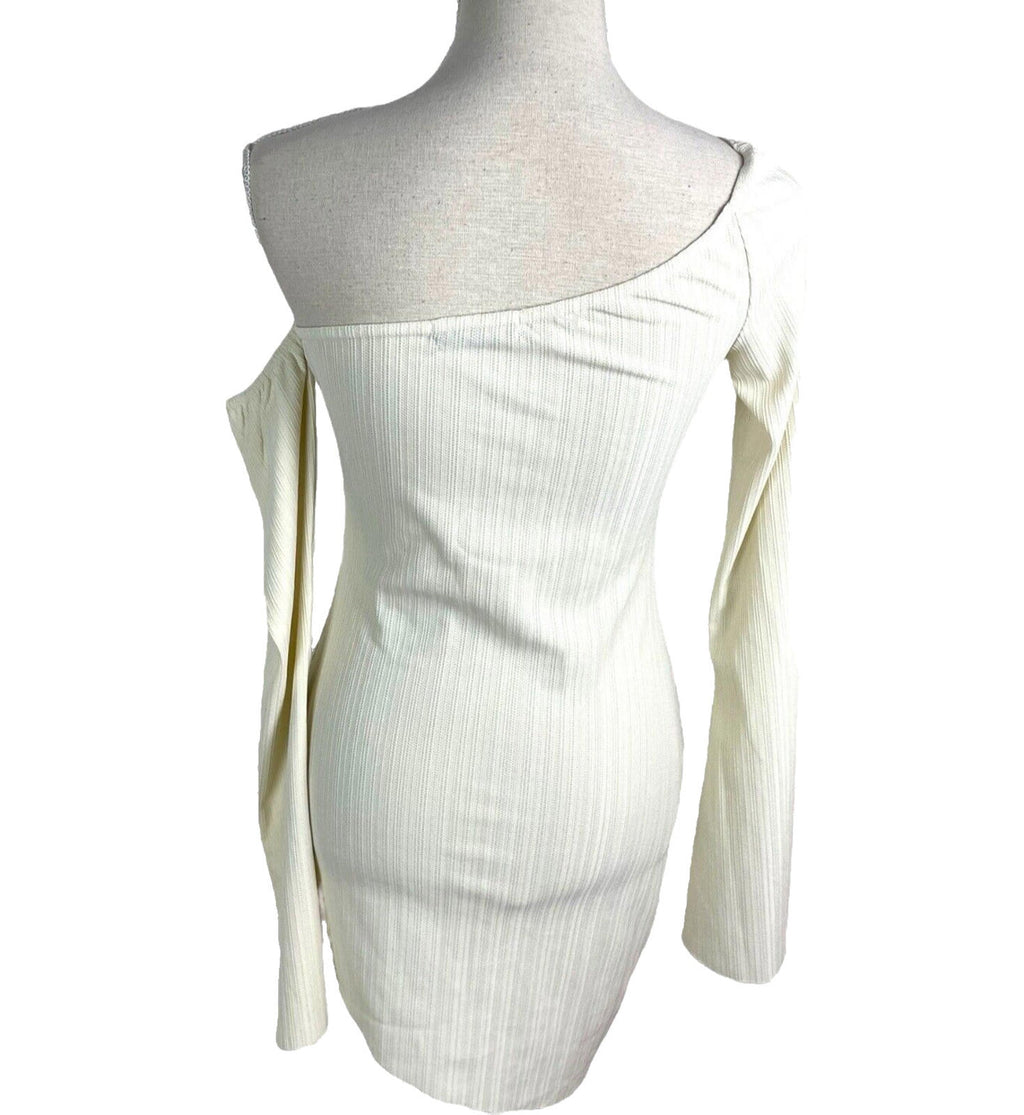Glamour Babe Mini Dress Textured One Shoulder FlareSleeve Women’s UK Size 8