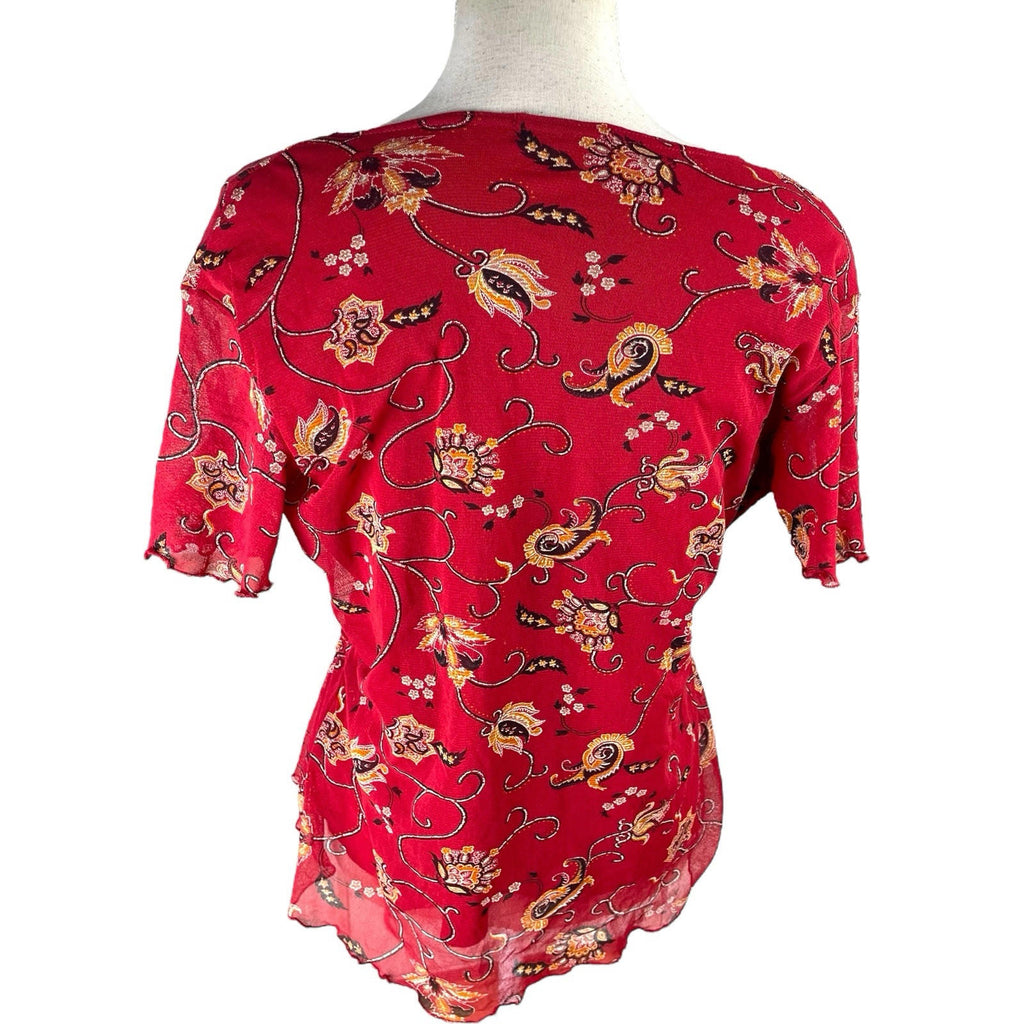 Bonmarche Blouse Red Floral Chiffon Top Women’s UK Size M (10-12)