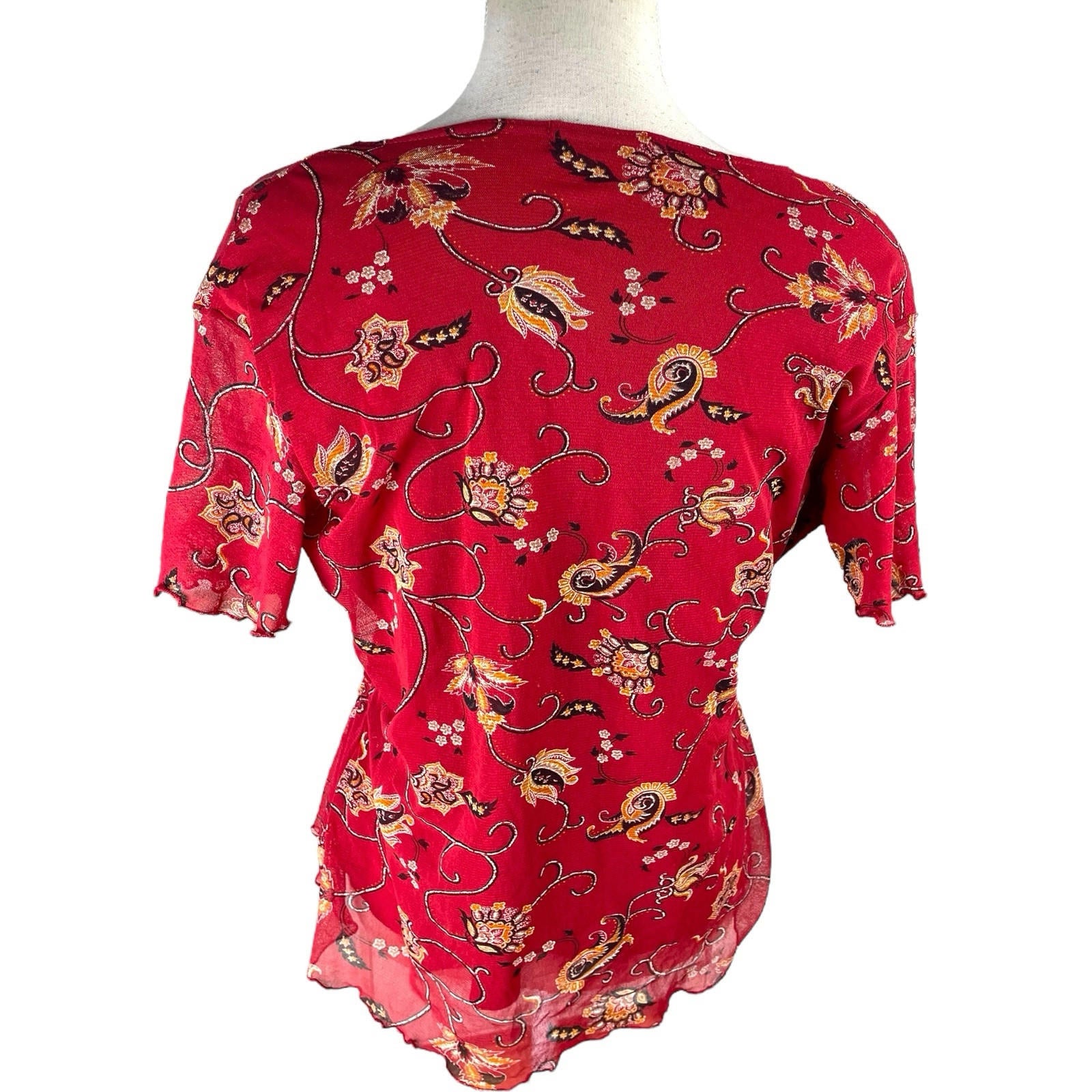 Bonmarche Blouse Red Floral Chiffon Top Women’s UK Size M (10-12)