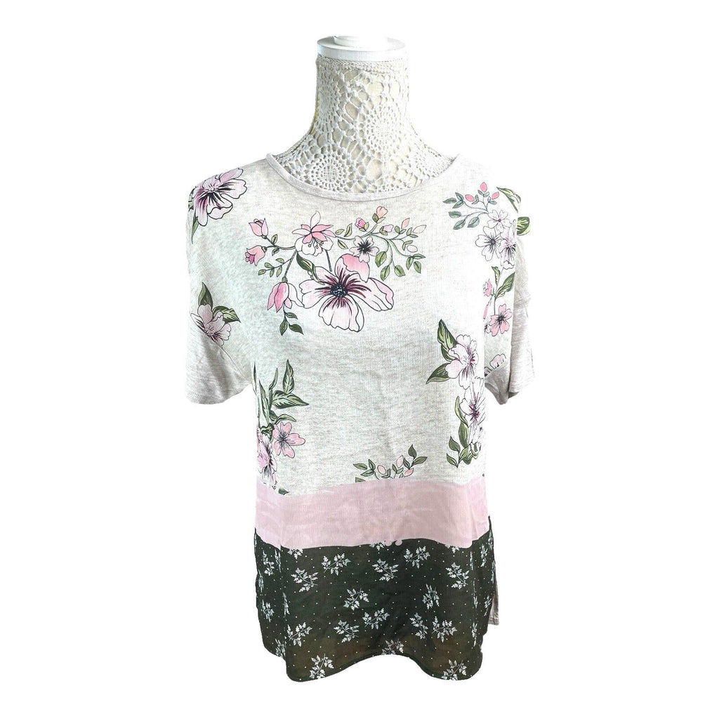 Stradivarius Floral Top Women’s UK Size M Short Sleeve Crew Neck Colour Block
