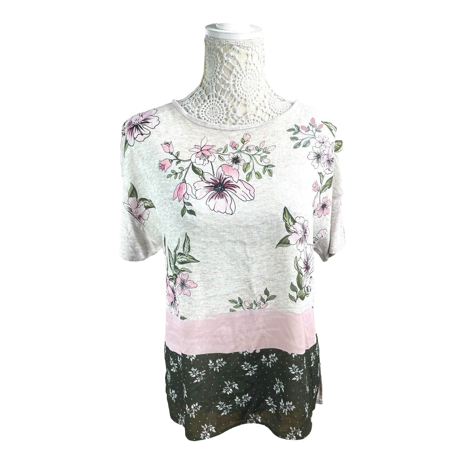 Stradivarius Floral Top Women’s UK Size M Short Sleeve Crew Neck Colour Block