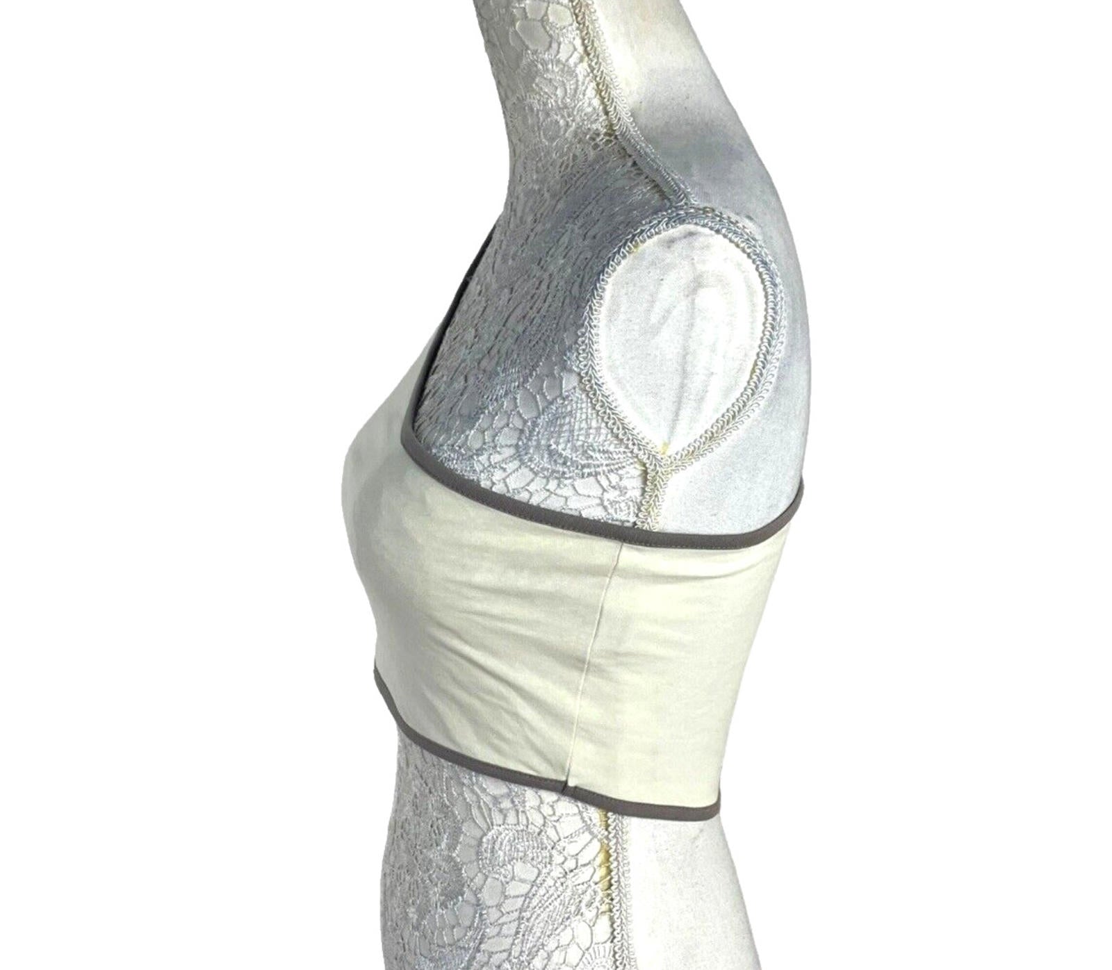Pretty Little Thing Crop Top Cream One Shoulder Grey Trim Women's UK Size 8