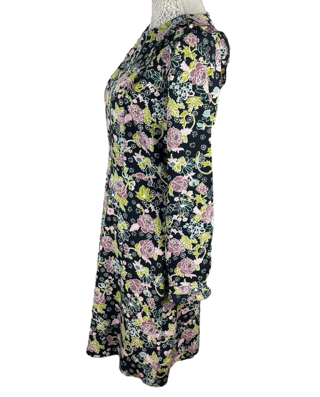 Red Herring Black Floral Dress High Neck Knee Length Women’s UK Size 12