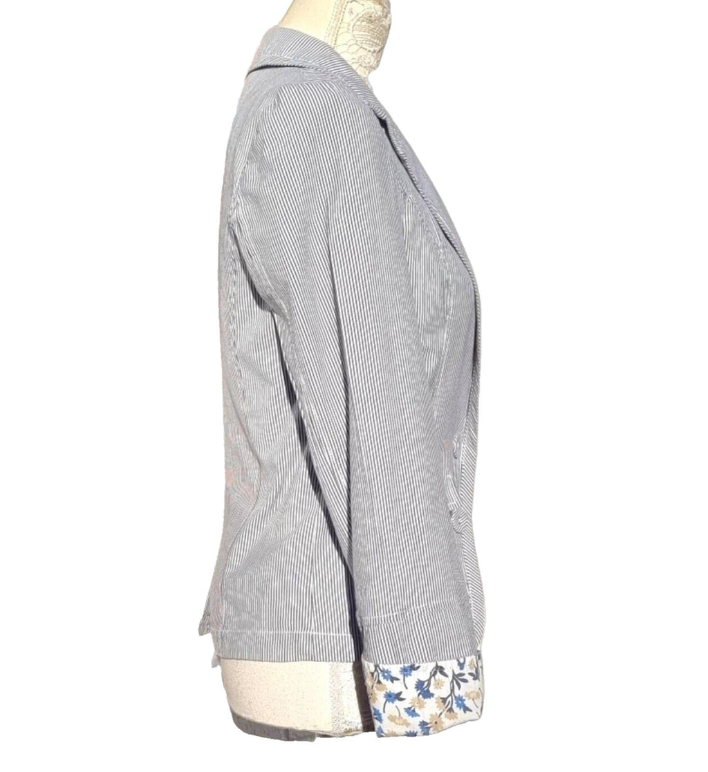 Blue Stripe Blazer Jacket Cotton White Pinstripes Size 10