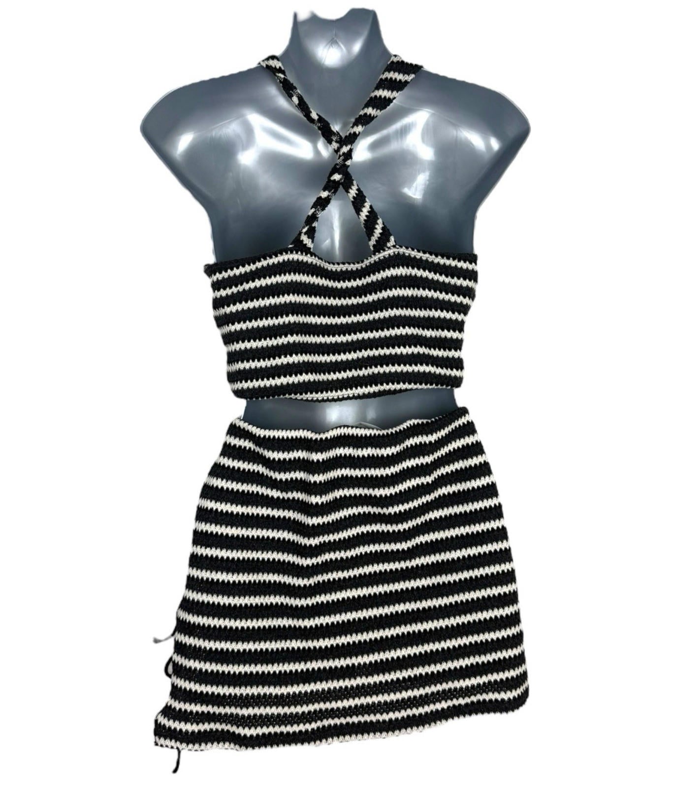 Pull&Bear Co Ord Set Skirt And Croptop Set Knitted Stripe Women’s UK Size S