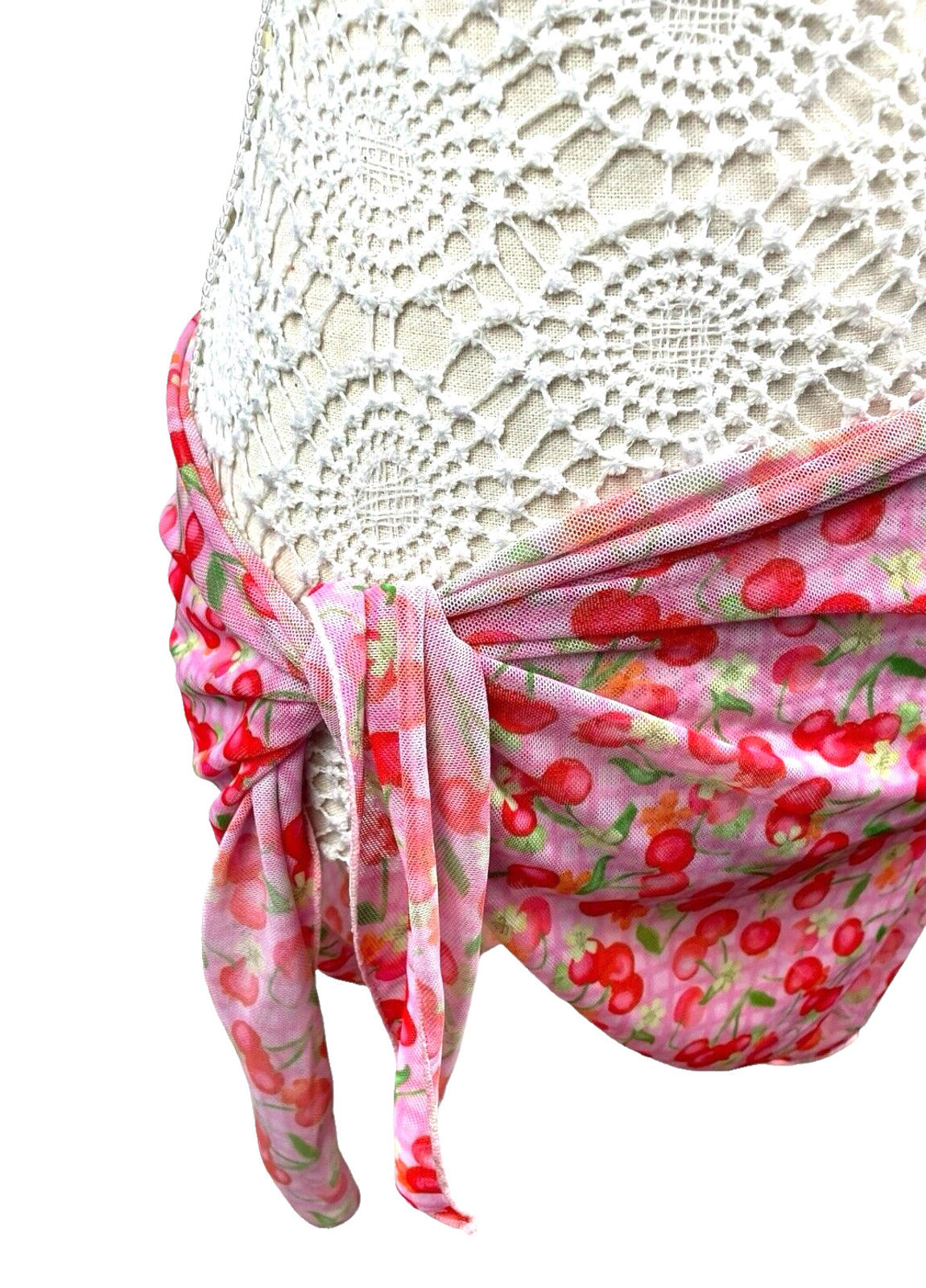 Cherry Print Sarong Women’s UK Size S Pink Tie Side Mini Cover Up Summer Beach