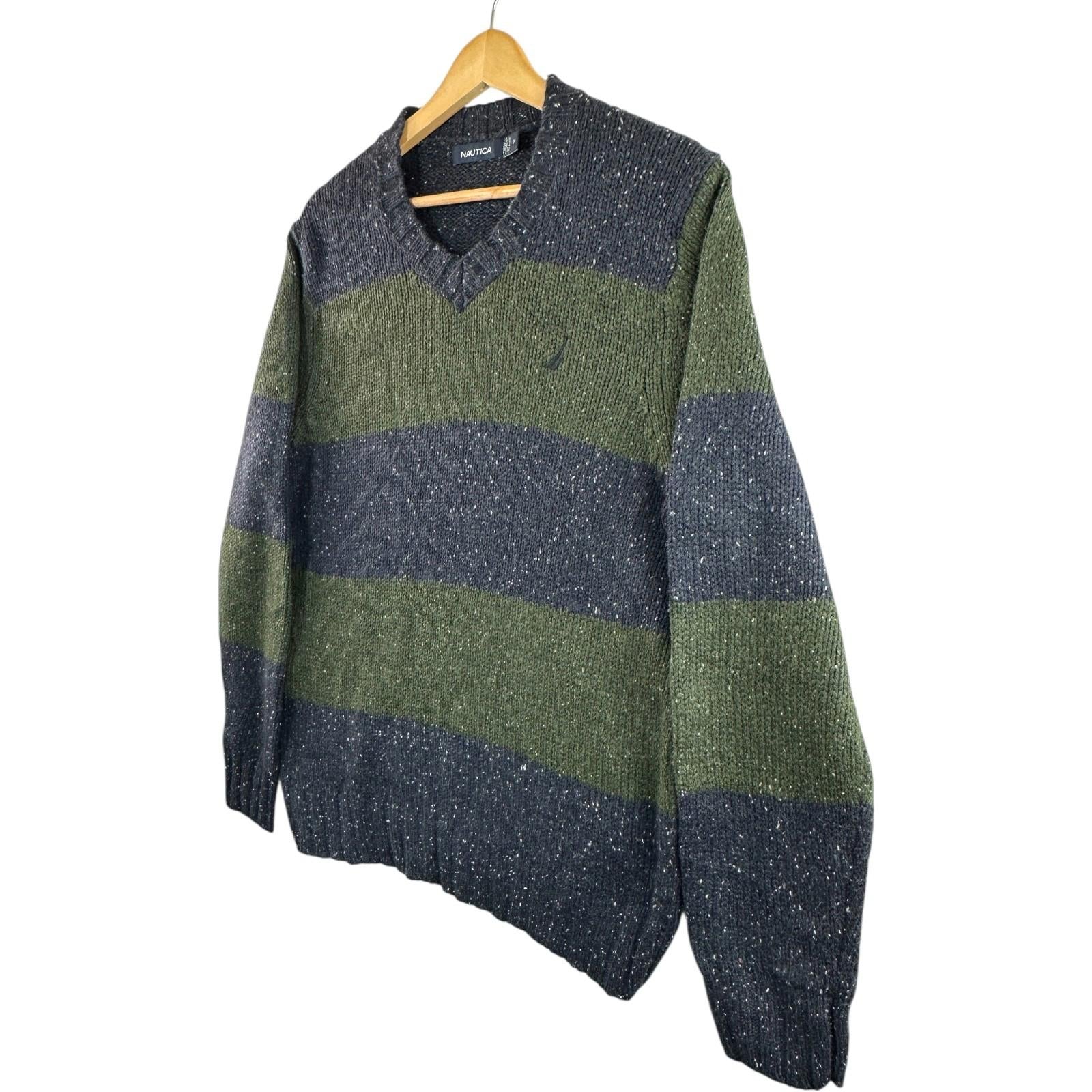 Nautica Knit Jumper Men's UK Size M Blue Long Sleeve Easy Care V-Neck Chunky