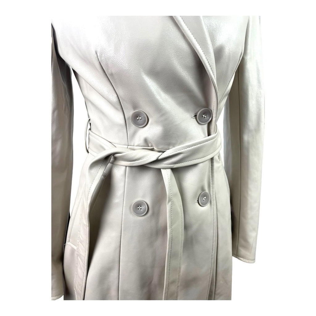 Divided Faux Leather Trench Coat Belted Beige Grey Women’s UK Size XS