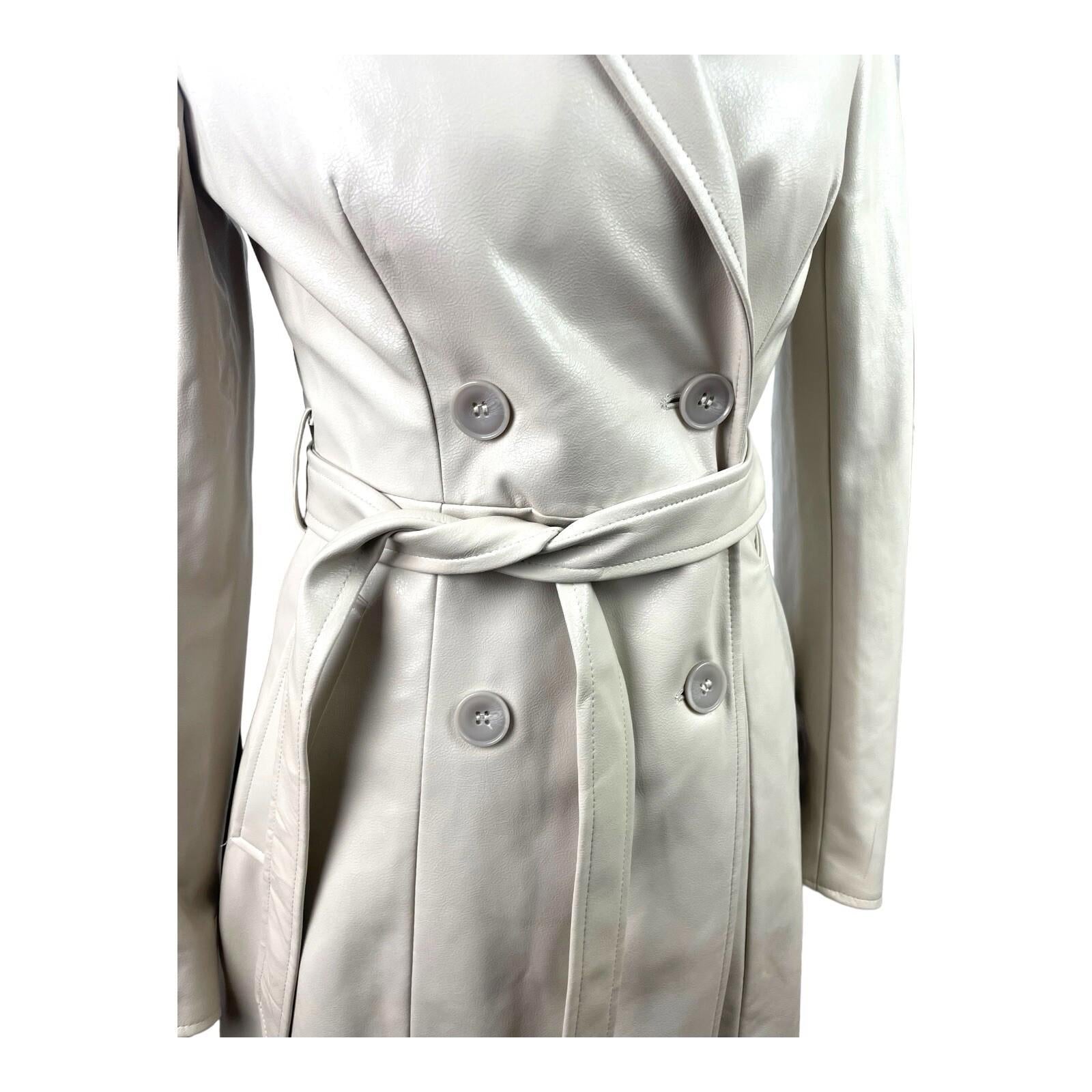 Divided Faux Leather Trench Coat Belted Beige Grey Women’s UK Size XS