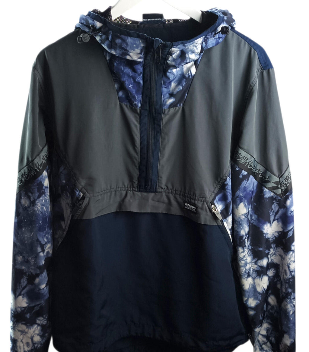 Superdry Cagoule Men's UK Size S Blue Overhead Floral Design 1/4 Zip Pocket