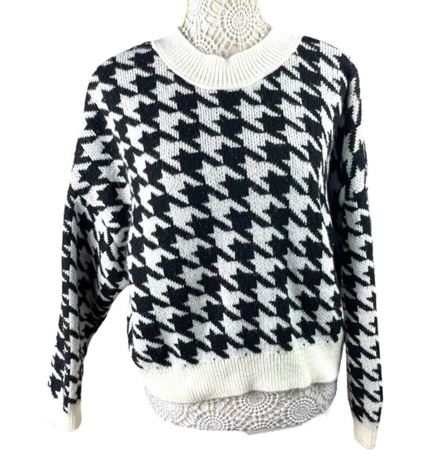 Stradivarius Black & White Houndstooth Jumper Relaxed Fit Women’s UK Size XS