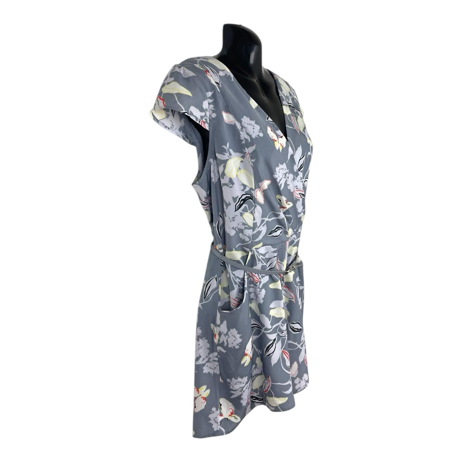 Oasis Grey Floral Playsuit Belted Pockets Women’s UK Size 12