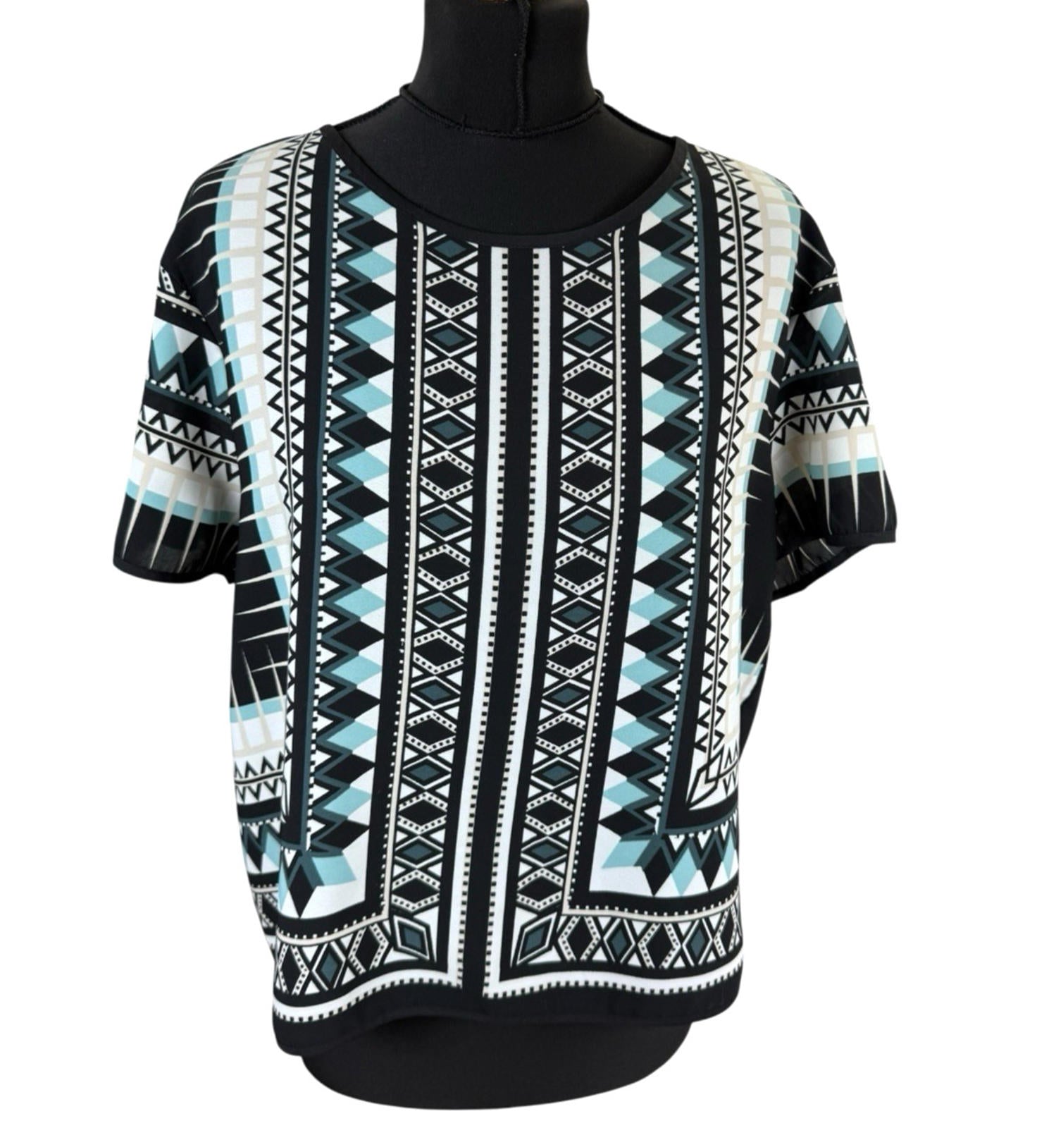 River Island Pattern Top Open Back Lightweight Short Sleeve Women’s UK Size 12