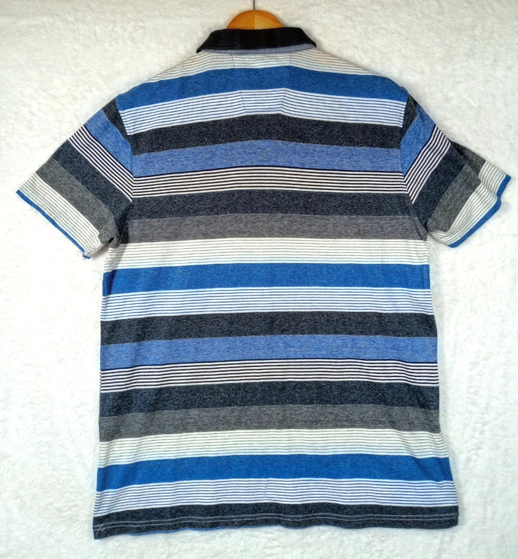 George Polo Shirt Men's UK Size M Blue Stripe Short Sleeve 100% Cotton Easy Care