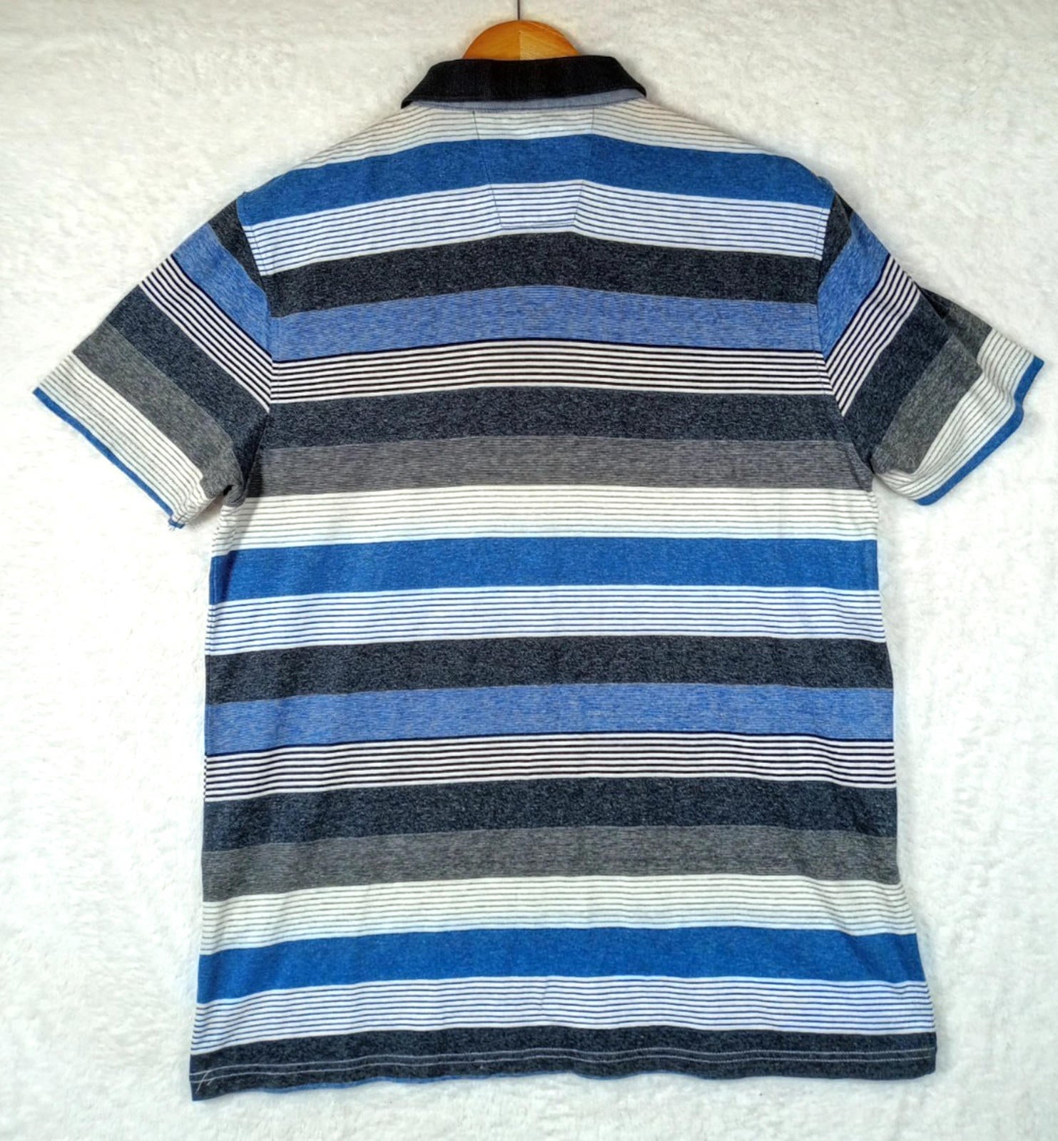 George Polo Shirt Men's UK Size M Blue Stripe Short Sleeve 100% Cotton Easy Care