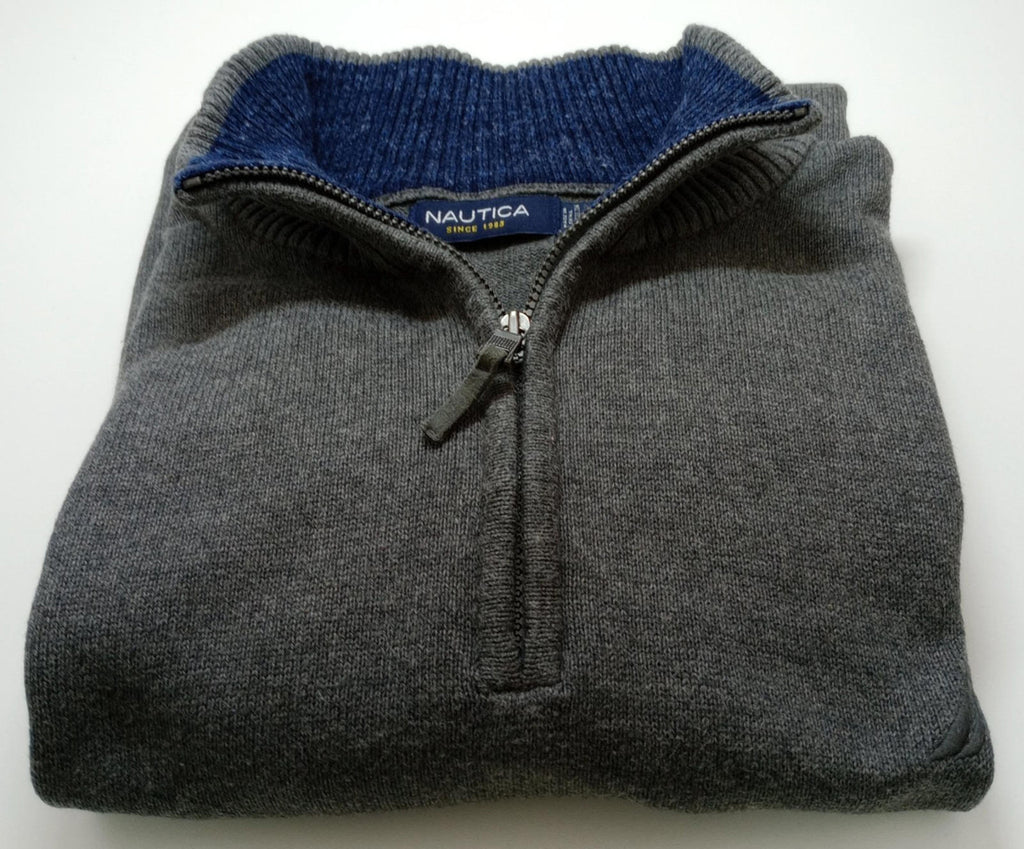 Nautica Knit Jumper Men's UK Size XL Grey Long Sleeve 1/4 Zip Sweater