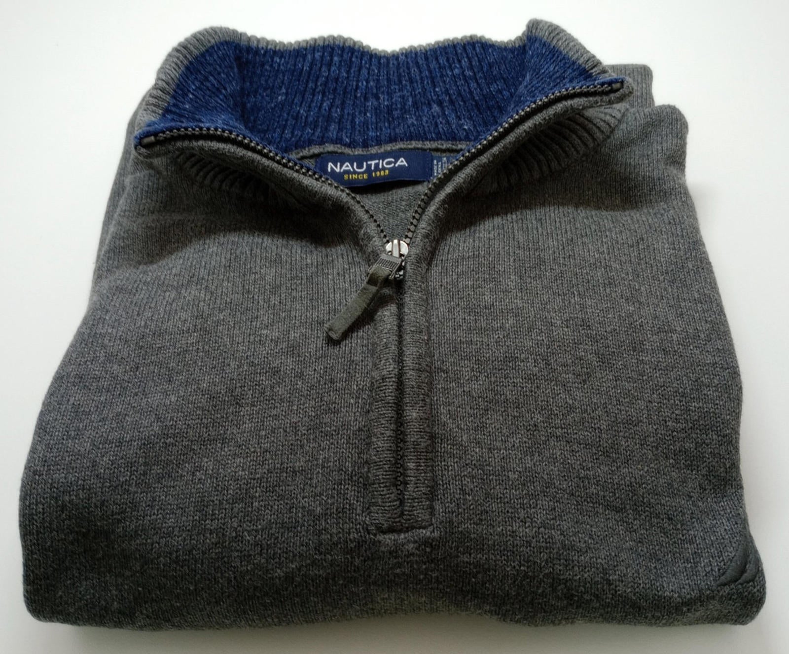Nautica Knit Jumper Men's UK Size XL Grey Long Sleeve 1/4 Zip Sweater