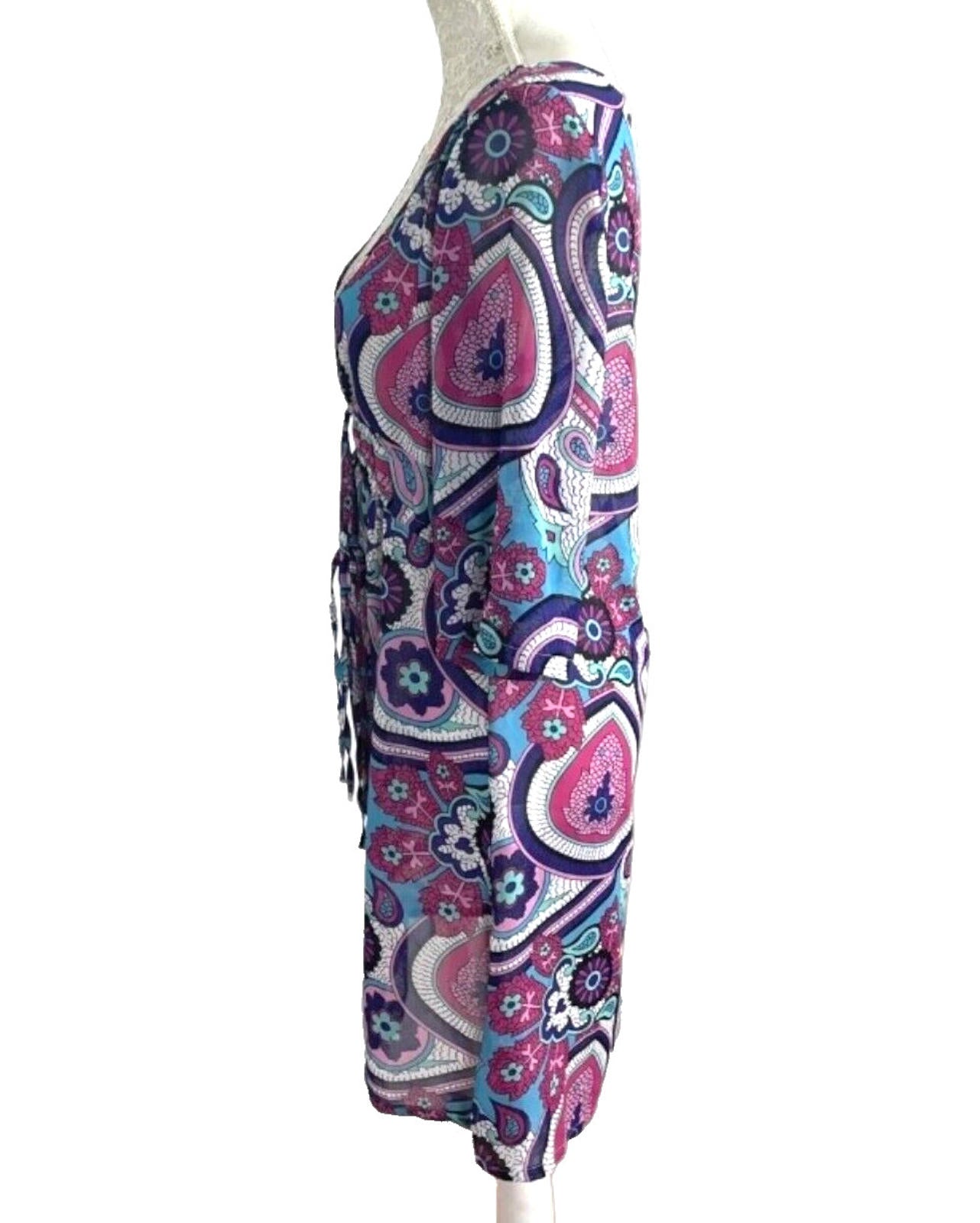 Next Paisley Print Cover Up Mini Dress Women's UK Size 8 V-Neckline Tie Detail